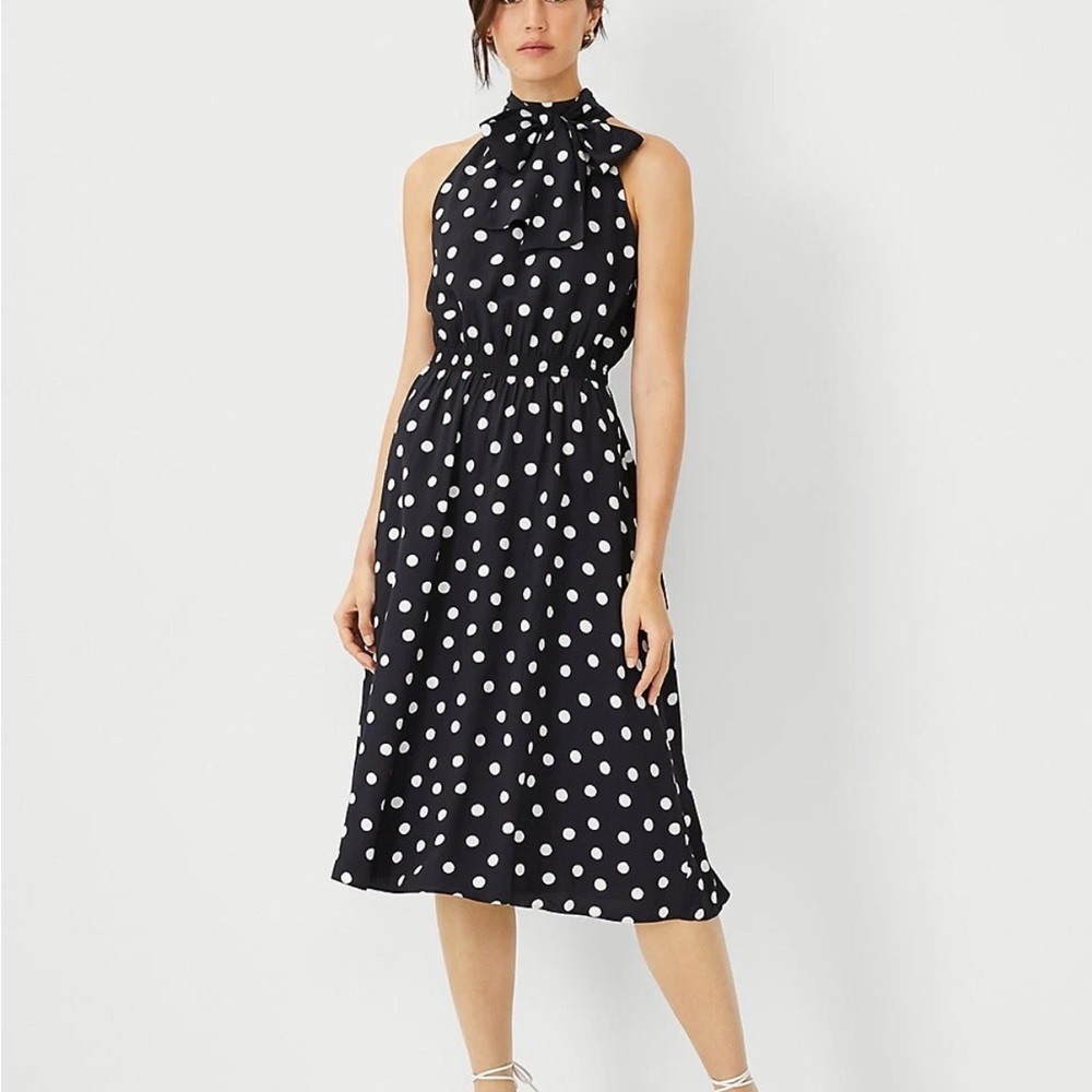 Ann Taylor Polka Dot Halter Midi Dress